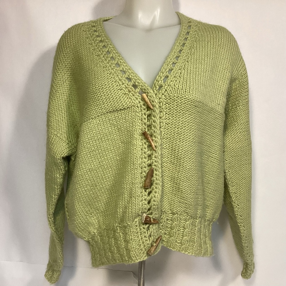 Vintage Hand Knit Womens cardigan with toggle buttons by Kriemhild Chaffee
